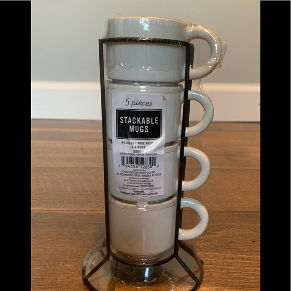 New Espresso Stackable Earthenware Mug Set With Stand - Picture 3 of 4